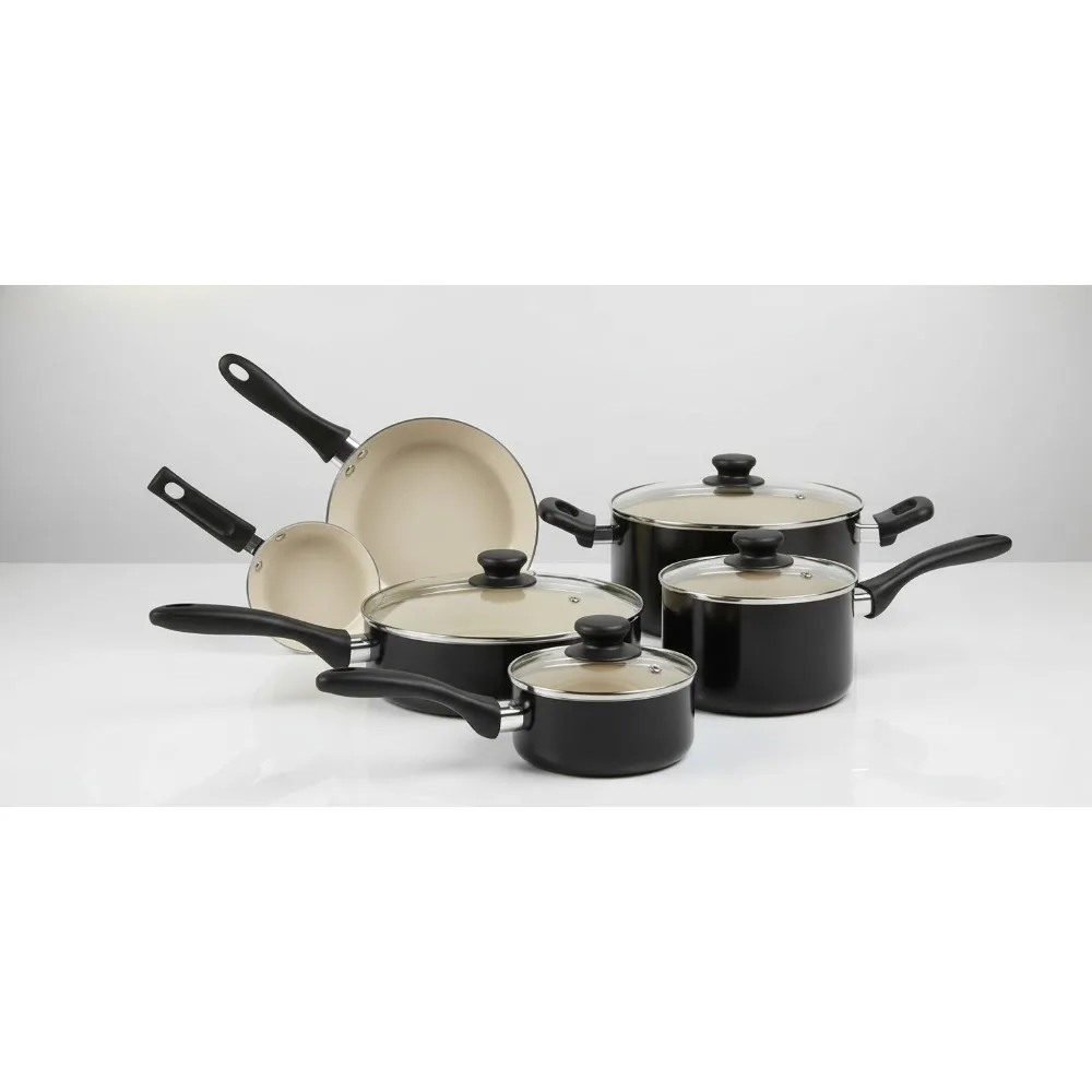 

11-Piece Ceramic Non-Stick Cookware Set, Dishwasher & Oven Safe, Healthy Cooking Pots and Pans for Home Kitchen