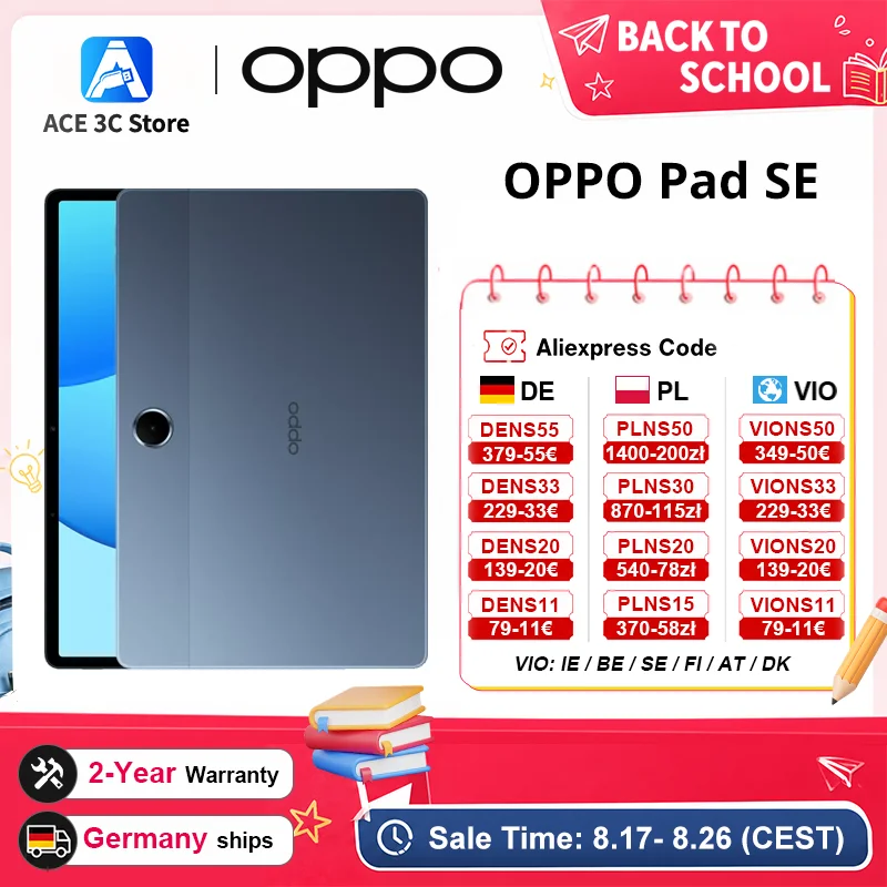 Wersja europejska tabletu OPPO Pad SE 4 z EU za $133.99 / ~505zł