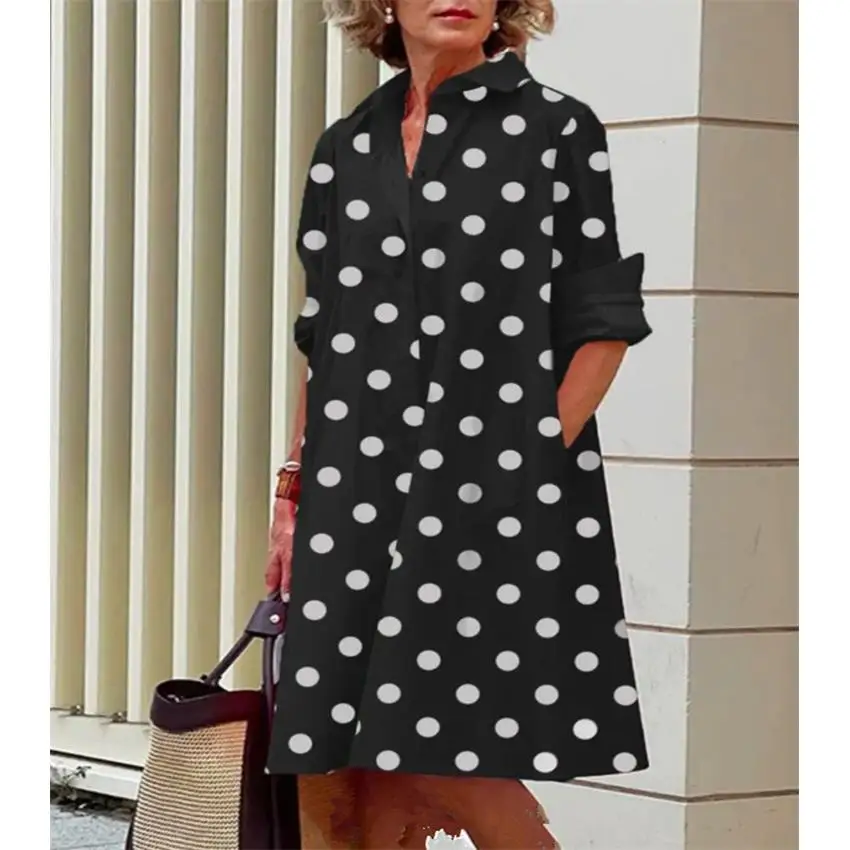 Vestido Csa F de Manga Longa Casual Ajuste Solto em Tecido Modal Moda Fena para a Primavera Espura Regular