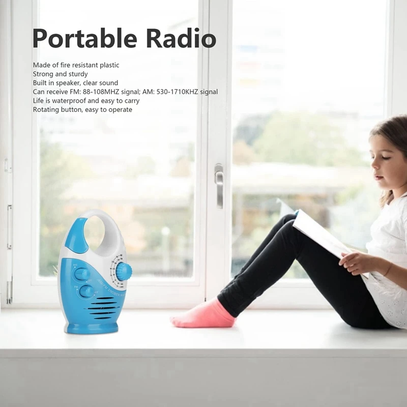 Radio Shower tahan air, Radio AM/FM dengan speaker Volume yang dapat diatur, Speaker Portabel dengan pegangan kait, tahan lama