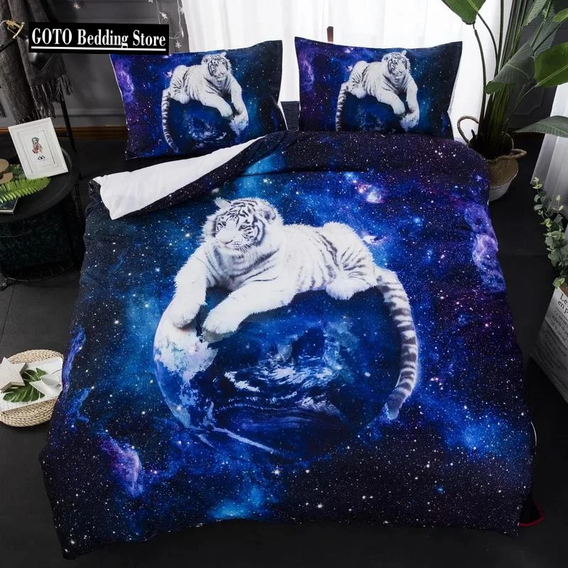 Bedclothes Drop Shipping Galaxy tiger bed sets bedding western Animal Bedding Set for Girls Boys blue duvet cover set starry sky