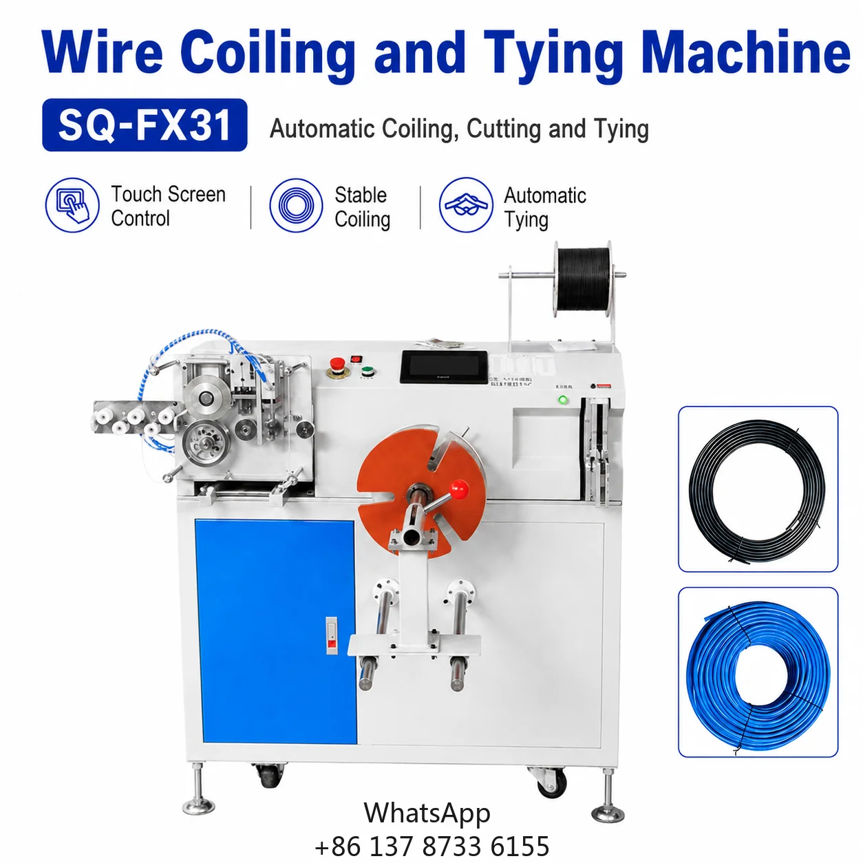 Automatic Cable Coiling And Binding Machine 50-280 Mm Inner Diameter 1-10 Turns/s Touchscreen For Cable Tube Processing