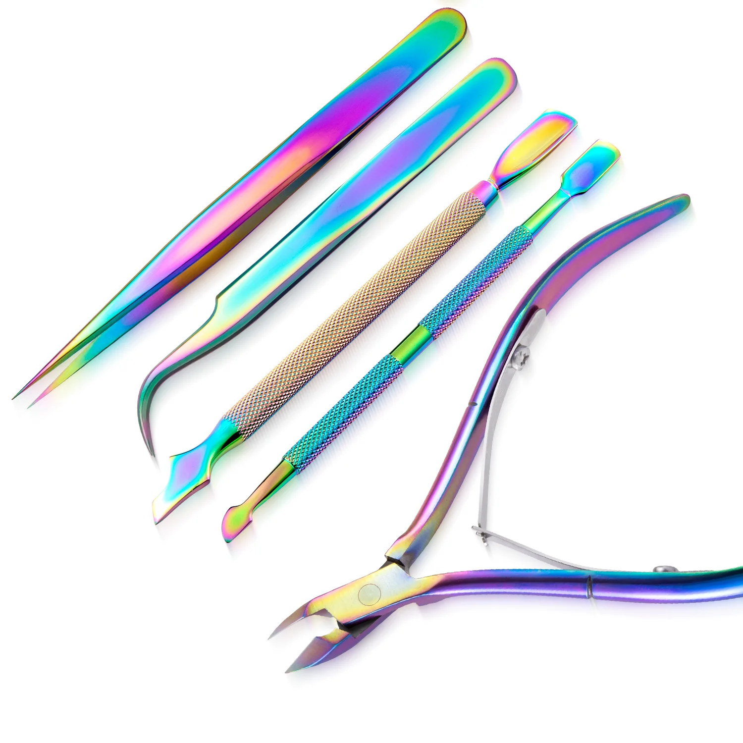 5-teiliges Maniküre-Werkzeugset aus Edelstahl, Nagelhautschneider, Drücker, Pinzetten-Set für die Handhabung von Nagelkunst, Schmuck, Pinzetten