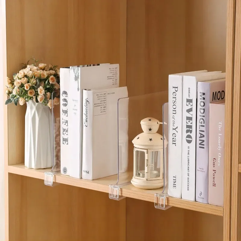 2PCS Clear Acrylic Closet Shelf Bookcase Divider Home Use Wardrobe Shelf Bookcase Divider Baffle Commodity Storage Organizer