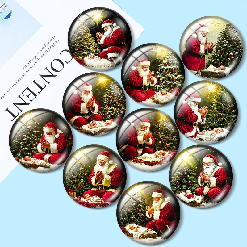 Baby Jesus and Santa 10pcs 12mm/18mm/20mm/25mm Round Photo glass cabochon demo flat back Making findings
