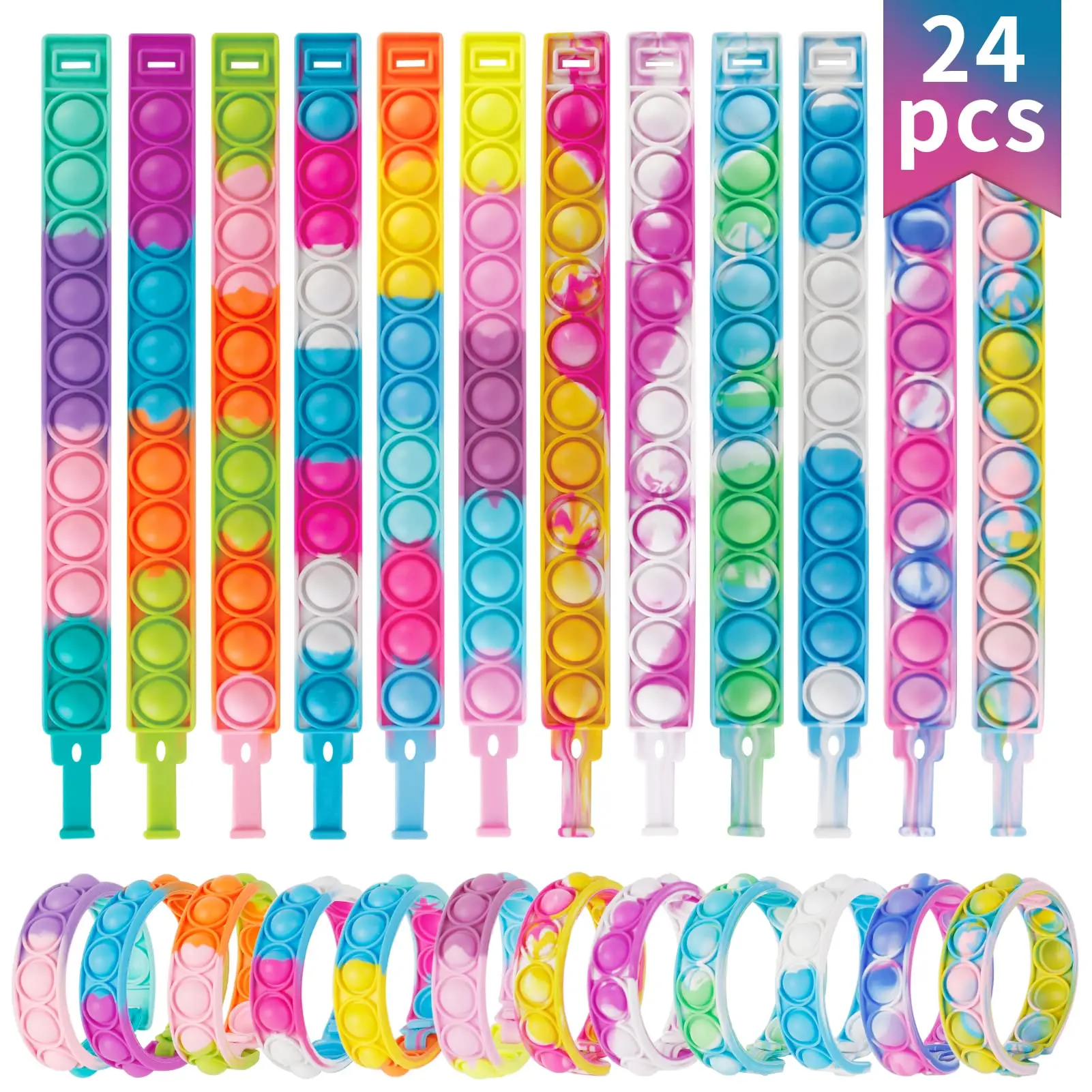 12/24/36Pack Pop Bracelets Fidget Toys Bulk Its Party Favors for Kids Pop Fidget Bracelet It Fidget Toy Fidgets for Classroom