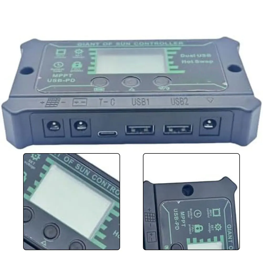 منفذ USB مزدوج كما هو موضح في الصورة وحدة تحكم شحن MPPT ذات كفاءة متقدمة لإدارة الشحن الذكي