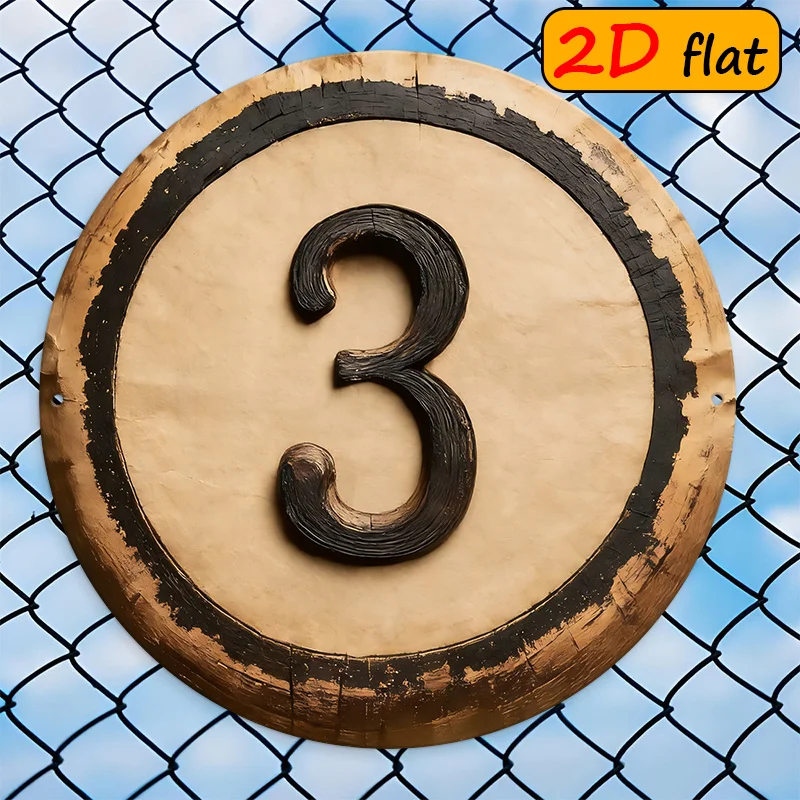 2D Flat - [Enable ] 2D Flat [Enable ] 2D Flat 2D/Flat, 1pc, Retro-Style Round Outdoor Plaque with a Black Number 3 in The Center