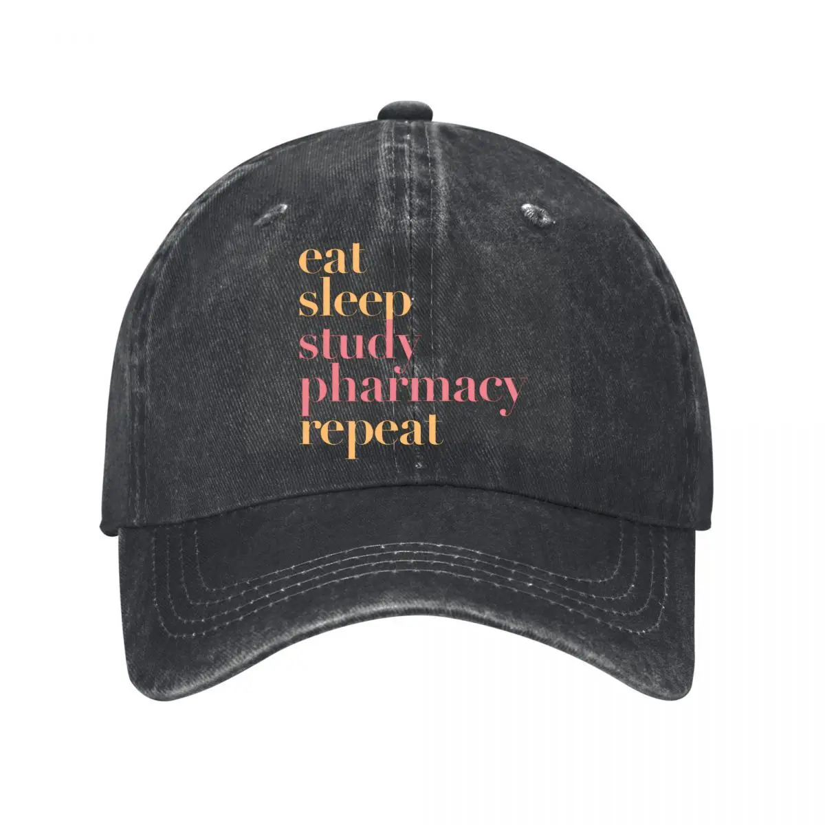 Eat Sleep Study Pharmacy Repeat Washed Baseball Cap Hip Hop Sun Hats