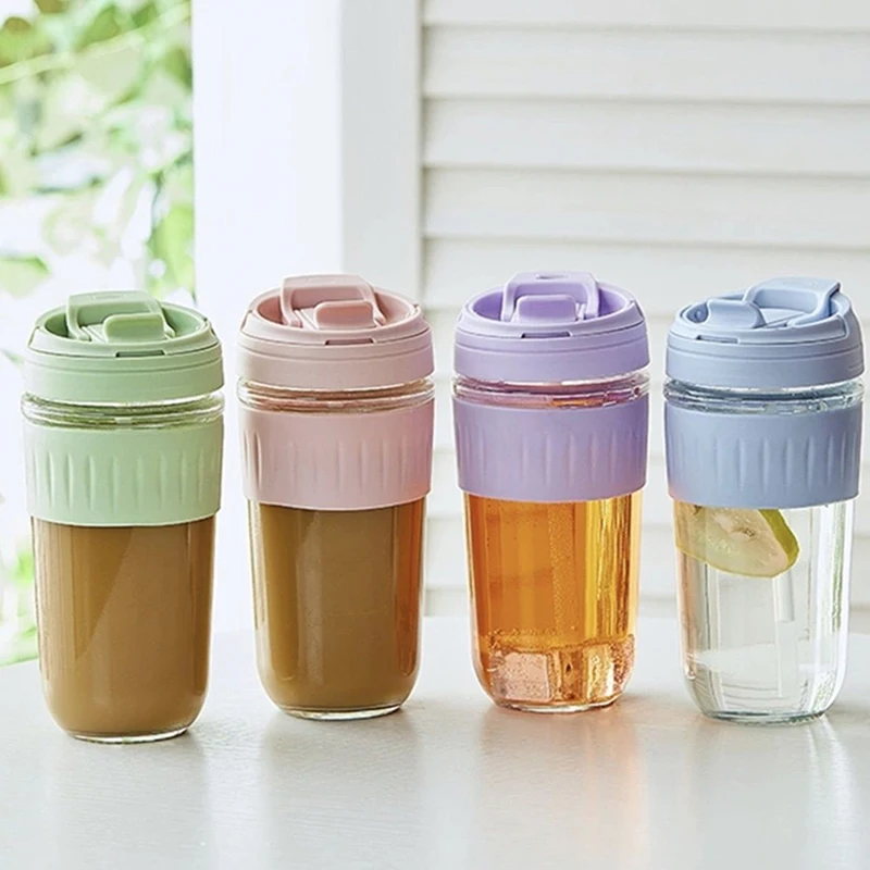 Portable 350/500ML Glass Water Bottle With Straw Coffee Mug Tea Cup Drinkware Leakproof Drinking Cup For Outdoor Travel