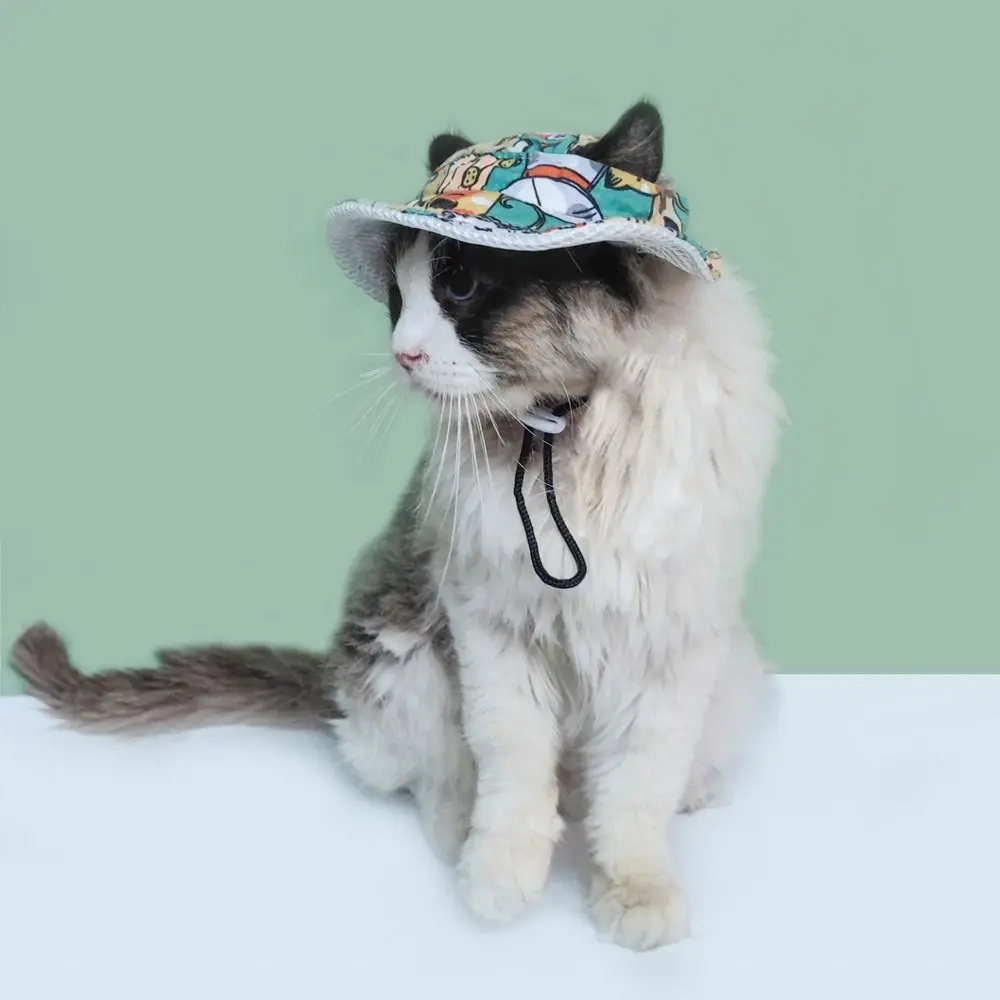 

Cartoon Dog Fisherman Hat Breathable Sun Protection Dog Sunshade Hats with Ear Holes Adjustable Cat Sunscreen Hat Summer