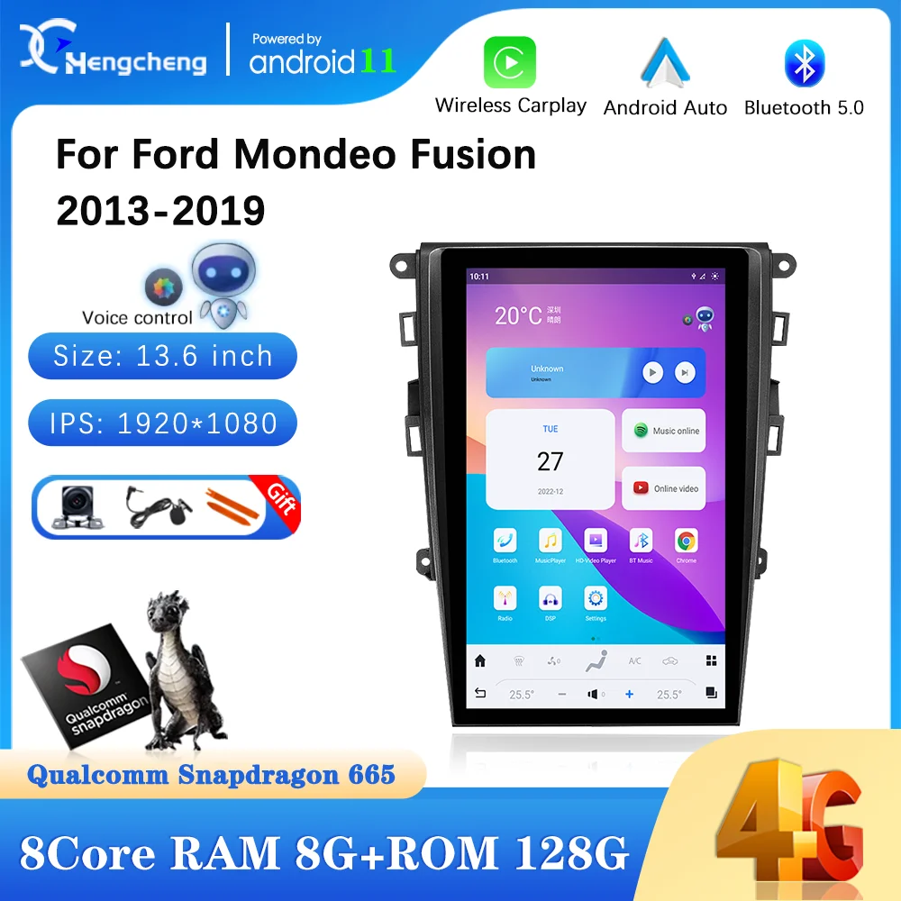 

13.6″ Android 11 Car Radio For Ford Mondeo Fusion MK5 2013-2019 Auto Stereo Multimedia Player GPS Navigation Carplay 8+128G 4G