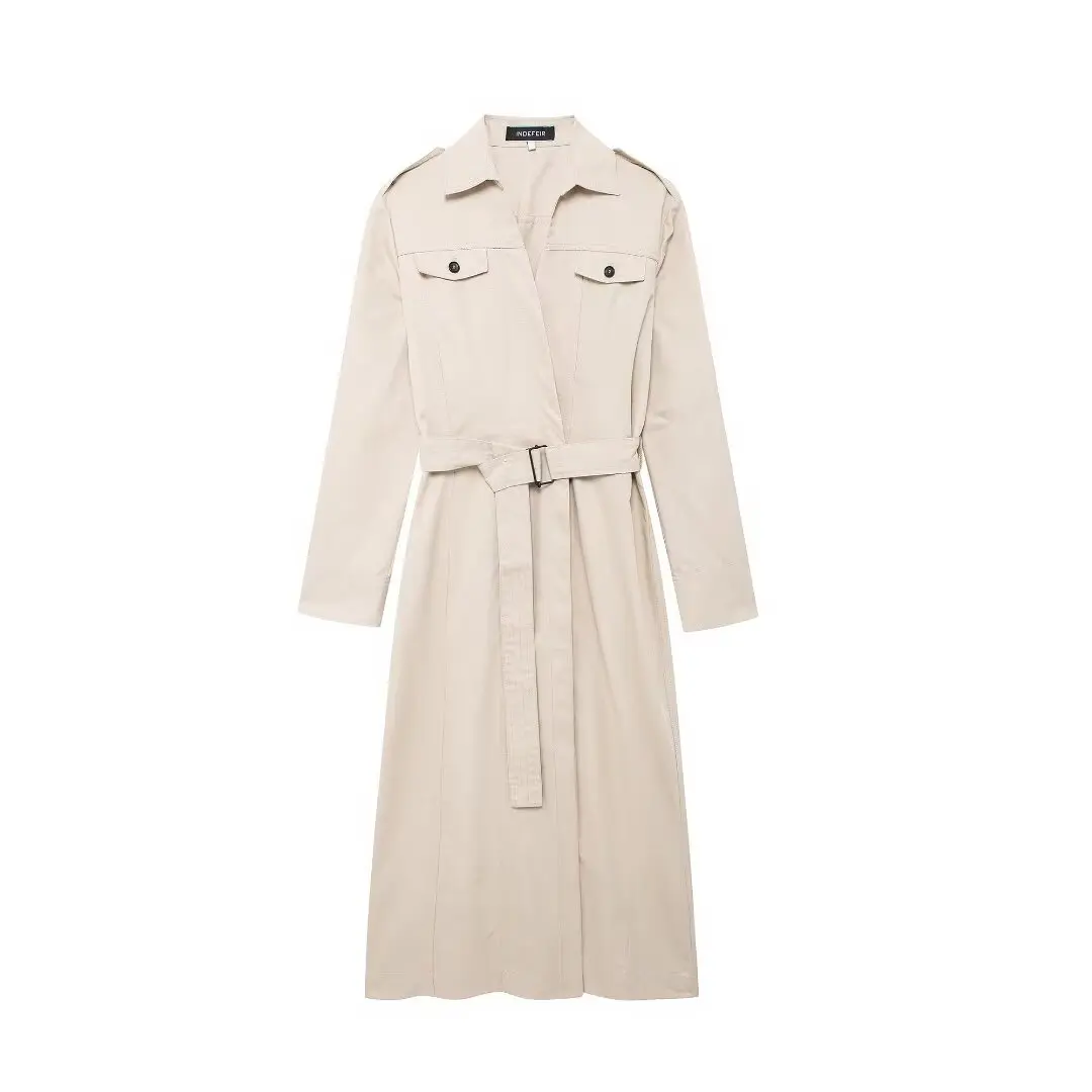 

Autumn New Fashion Women's European And American Style Simple Shirt Style Midi Long-sleeved Dress Street Style Casual Skirt