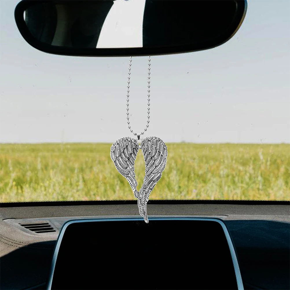 

2Pcs Wing Necklace Retro Car Mirror Decor Hanging Accessory Angle Charms Necklace Rearview nament