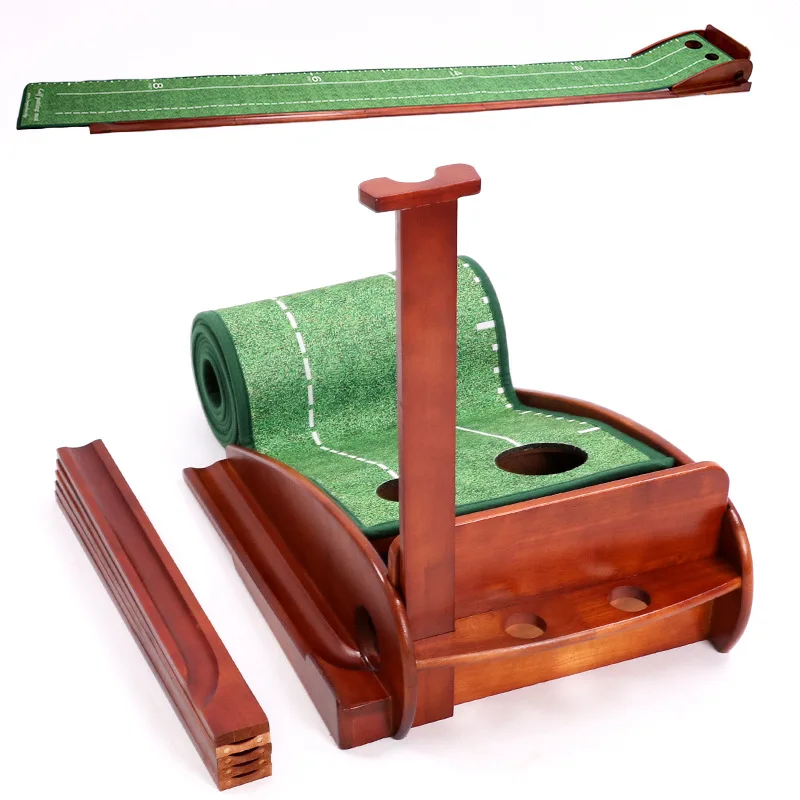 Golf putter practitioner Indoor putter practice blanket Crystal pom-pom lane with scale Solid wood practitioner
