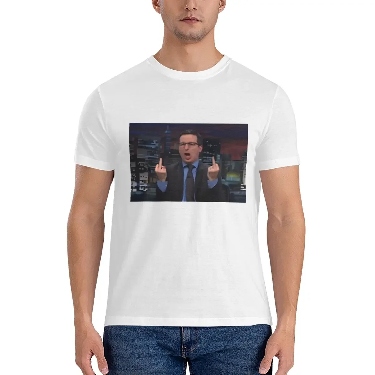 John Oliver Men T Shirts John Oliver Leisure Tees Short Sleeve Crew Neck T-Shirts Pure Cotton Graphic Tops heavyweight fashion