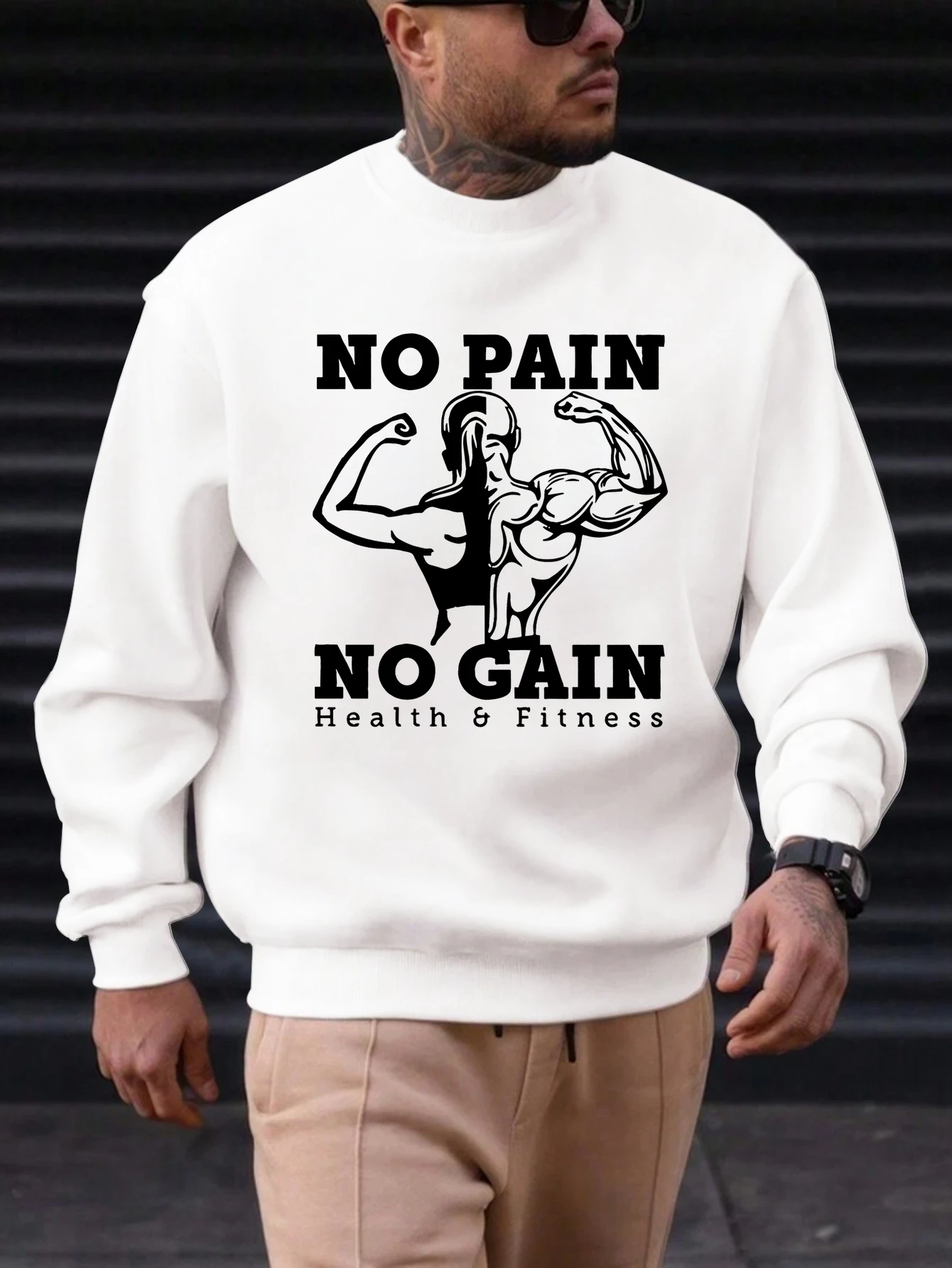 

2025 New Sweatshirt For Men's NO PAIN NO GAIN Pattern Printing Cotton Round Neck Fashion Casual High Quality Daily Top Clothing