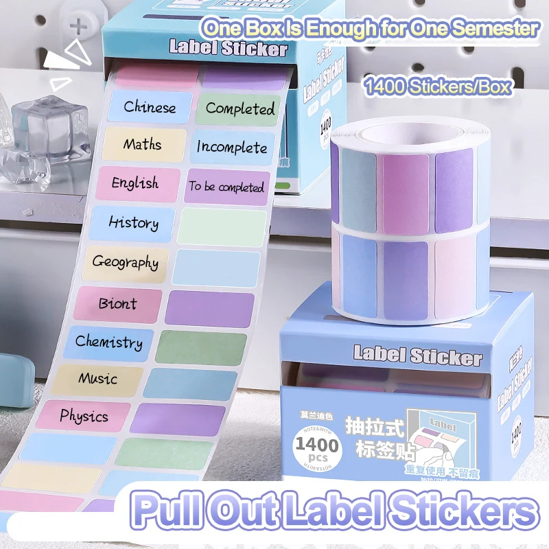 400/1400 Pull Out Sticky Notes Morandi Colored Name Stickers Sticky Notes Fully Adhesive Macaron Colored Index label Stickers