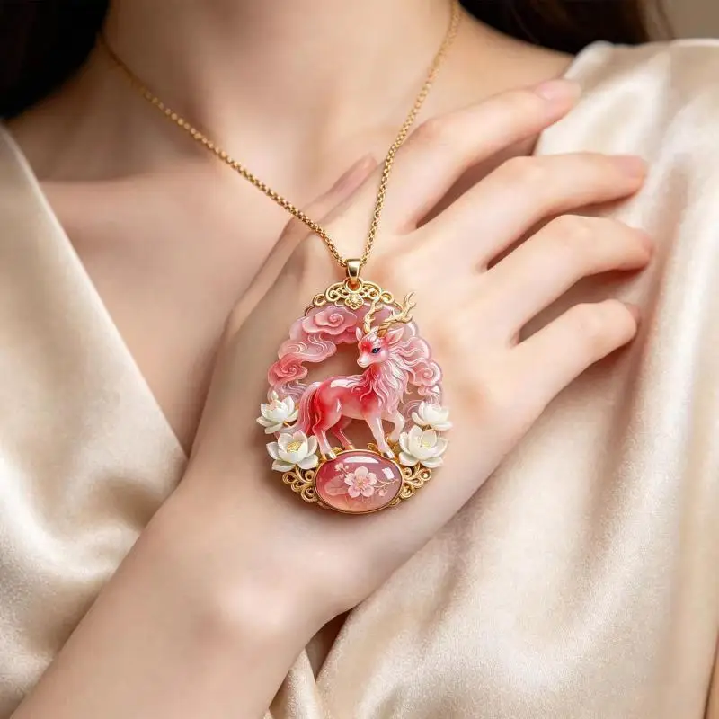 Luxury Minimalist Deer Pendant Necklace Cable Chain Chinese Style Lucky Guardian Animal Jewelry Gift Women Friend No Break