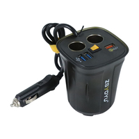 Car Charger Cigarette Lighter Adapter Splitter 2 Socket 80W QC3.0 Fast Quick charge USB 4.2A Cup Holder Voltmeter On/Off Switch
