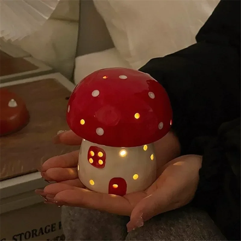 

Hot Creative Mushroom Nightlight Bedroom Bedlight Mini Desktop Sunset Night Lamp Girl Heart Dream Ceramic Light Led Night Light