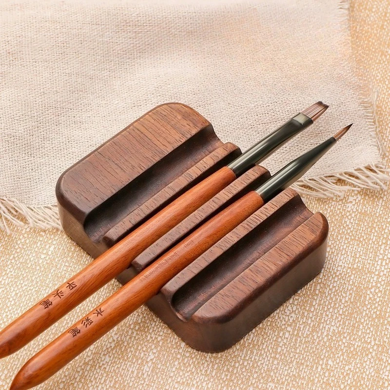 1 Pcs 4Grids Walnut Wood Paint Brush Holder Stand for Brush Solid Wood Slot Pen Rest Desk Organizer Painting Supplies