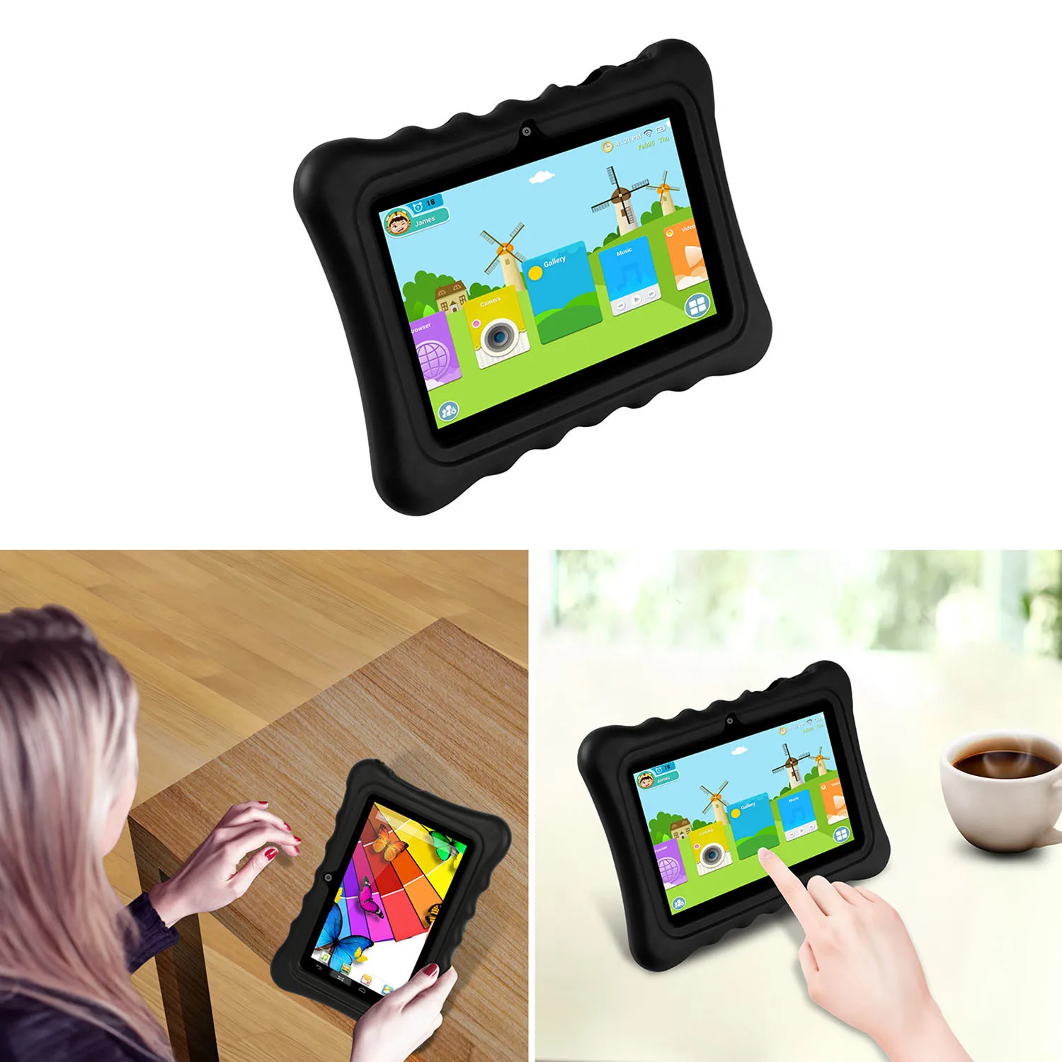 Shock-resistant Silicone Snap-on Case with Stand for 7' Tablets