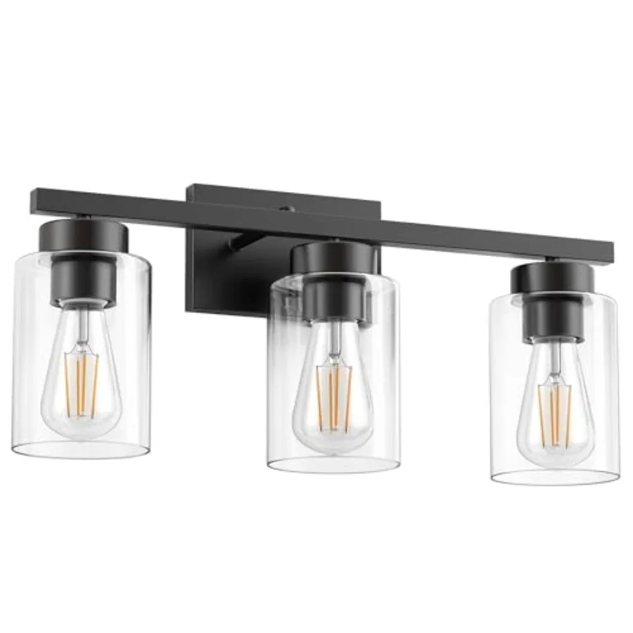 Bathroom Light Fixtures, Matte Black Vanity Light with Clear Glass Shade, Modern Wall Sconce for Mirror Bedroom Living Room Hal