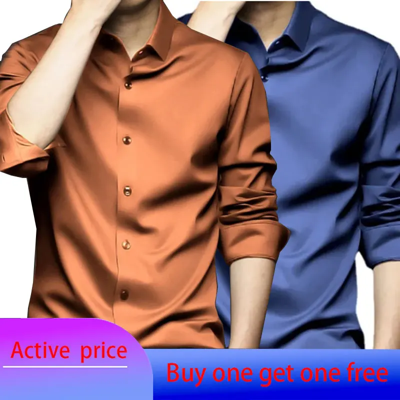 6XL men\'s shirt formal long sleeve combination buy more cost-effective ice silk wear breathable high quality plus size slim fit