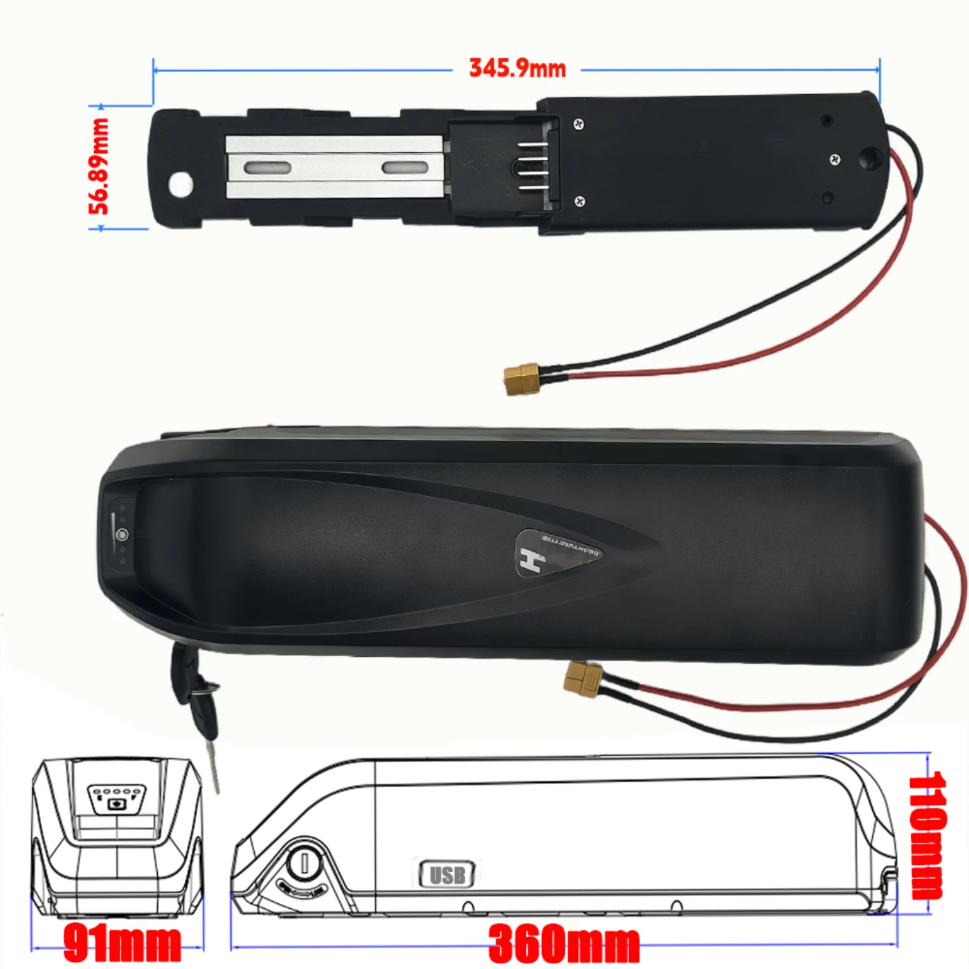 52 فولت 48 فولت 36 فولت ﻿ حزمة بطارية Hailong عالية الجودة 30 أمبير في الساعة، للمحرك 750 وات/1200 وات BMS بطارية طاقة مدمجة 100% أصلية + شاحن