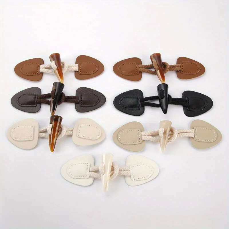

5Pairs PU Leather Horn Buckle Toggle Button Fastener for Coat Jacket Duffle DIY Handmade Craft Sew on Clothing Sewing Decoration