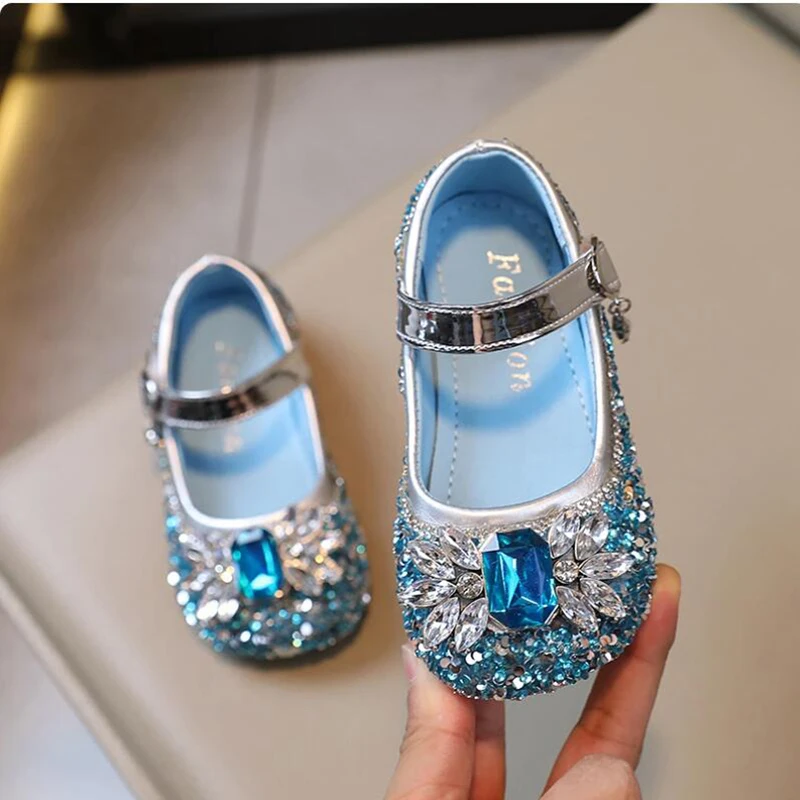 

Girls Rhinestones Princess Shoes For Child Mary Jane Baby Blue Bling Crytal Wedding Shoes Designer Dance Shoes Autumn Spring