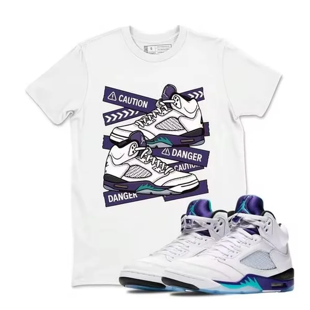 Sneaker Label Jordans 5 Grape Sneaker Matching T Shirt Jordans 5 Grape T Shirt Match Caution, Sneaker Label Jordans 5 Grape White
