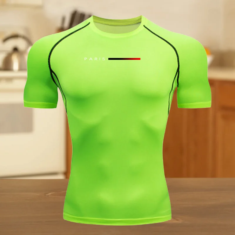 الرجال ضغط قميص للتمرين التجفيف السريع أعلى تنفس العرق الجري امتصاص ضيق صالح اللياقة البدنية تي شيرت مقاومة للعرق #5