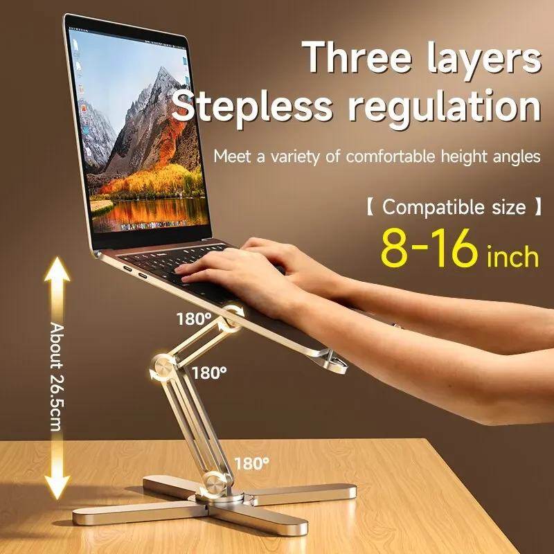 Portable Aluminum Alloy Tablet Bracket Foldable Telescopic Laptop Desktop Stand 360° Rotation Lifting Notebook Table Holder