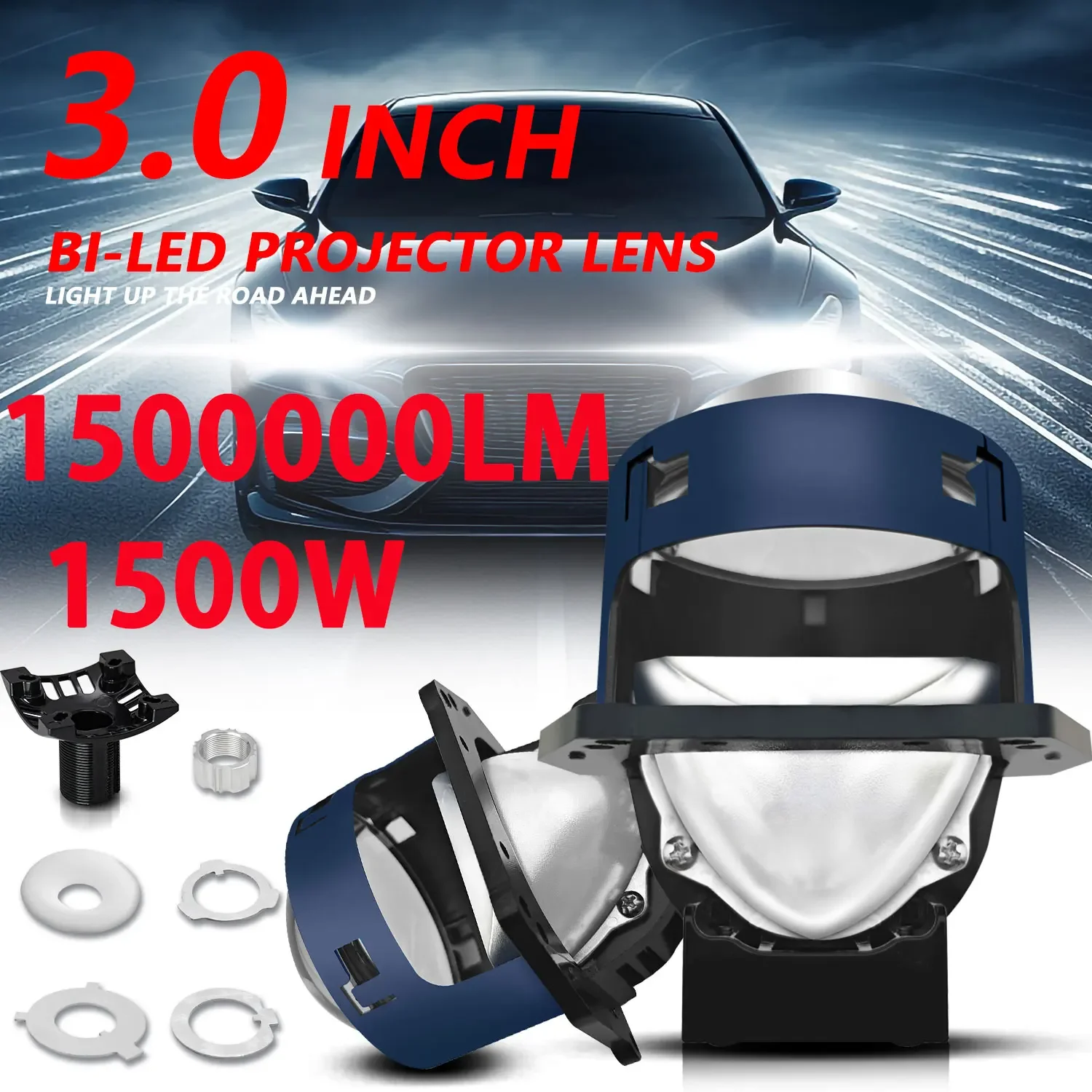 

YIBAINEC 1500W 3 Inch Bi-led Lens 150000LM LED Projector High Low Beam for Car Headlight Lens 6000k12V 24V Auto Lamp