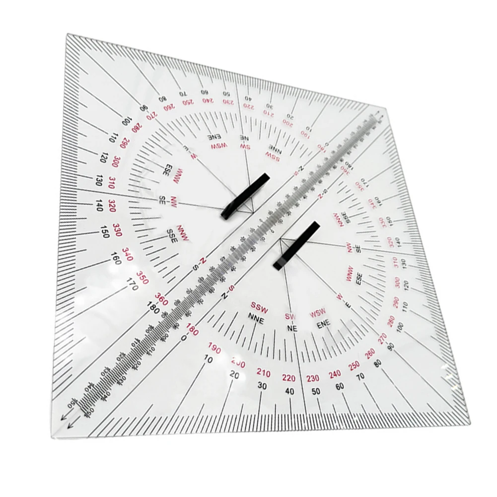2 Pieces Multifunctional Triangle Ruler Marine Chart Plotting Triangle Ruler Protractor 300 Mm For Navigation Measuring Ruler