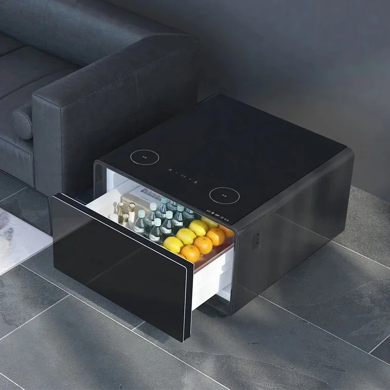 Black Mini Fridge 65L Coffee Table With Built-In Refrigerator Drawer For Bedroom Living Room
