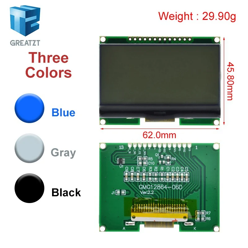 GREATZT Lcd12864  12864-06D, 12864, LCD Module, COG, With Chinese Font, Dot Matrix Screen, SPI Interface