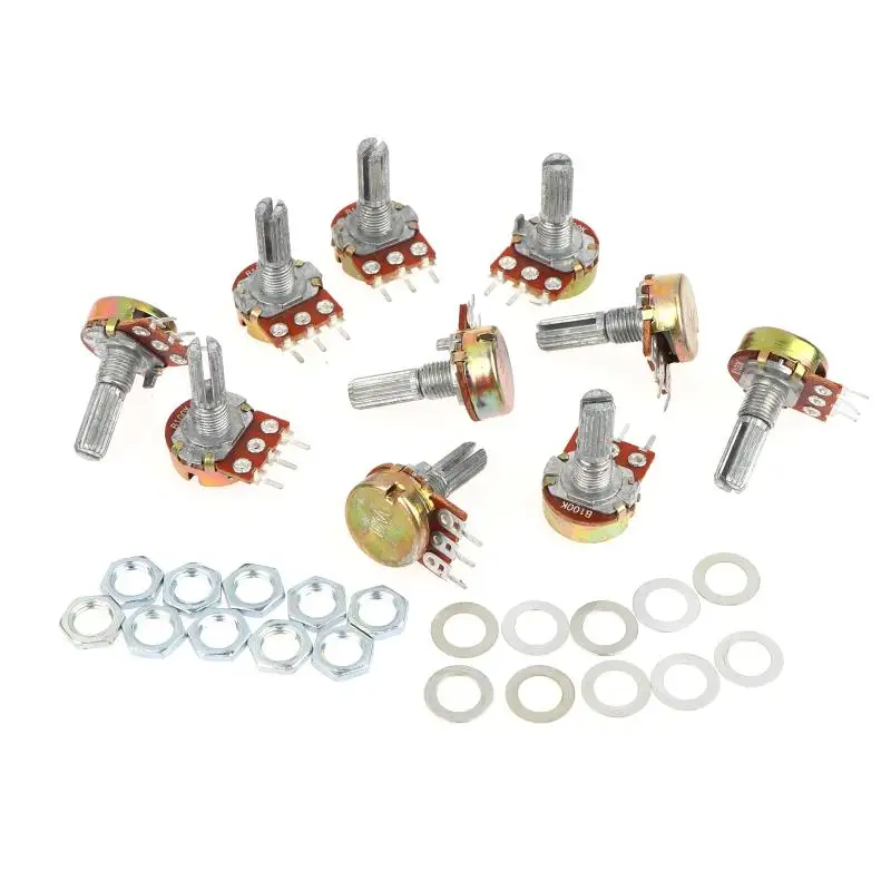 10Pcs WH148 B Type 1K-500K Single Potentiometer 15MM 20MM Shaft Adjustable Resistor for IoT Project Development