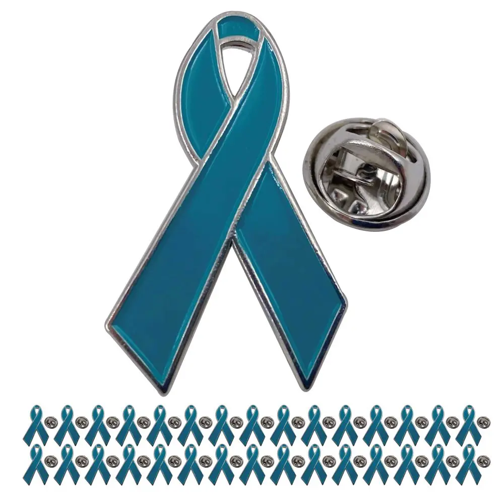 Broches en ruban bleu sarcelle pour la sensibilisation au cancer du col de l'utérus, à la toxicomanie et aux violences sexuelles