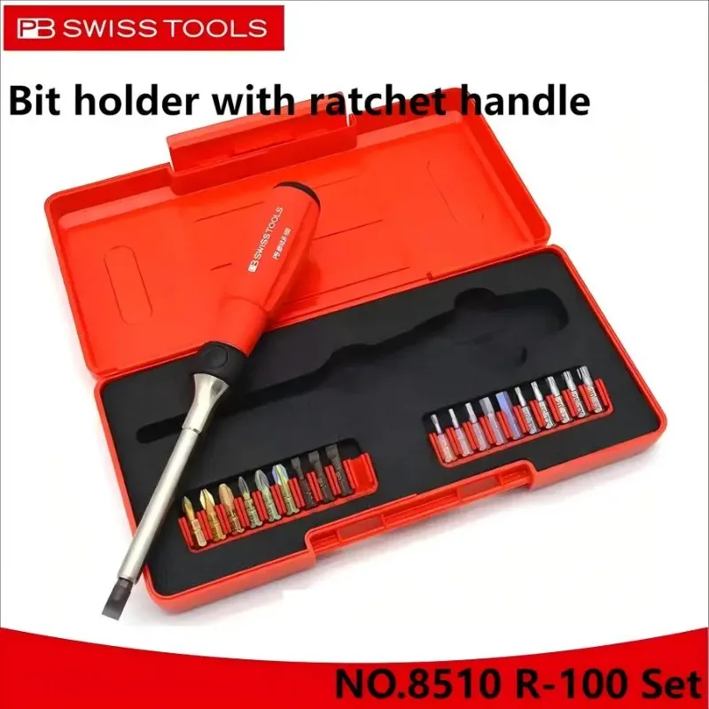 PB Swiss Tools 8510 R-100 マルチラチェットドライバーセット - クイックチェンジビット、精密修理とDIY用のラチェットハンドル