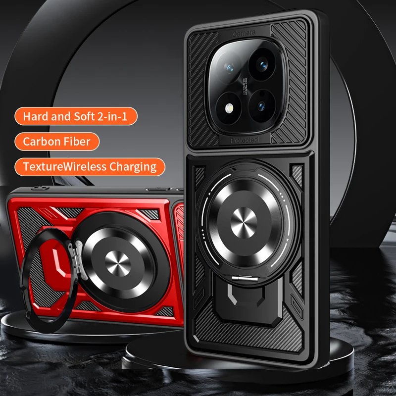 

Чехол для телефона с беспроводной зарядкой для Redmi 14C Note 14 Pro Plus 4G 5G, защитный металлический держатель, противоударный, мягкий, с мягкой задней крышкой