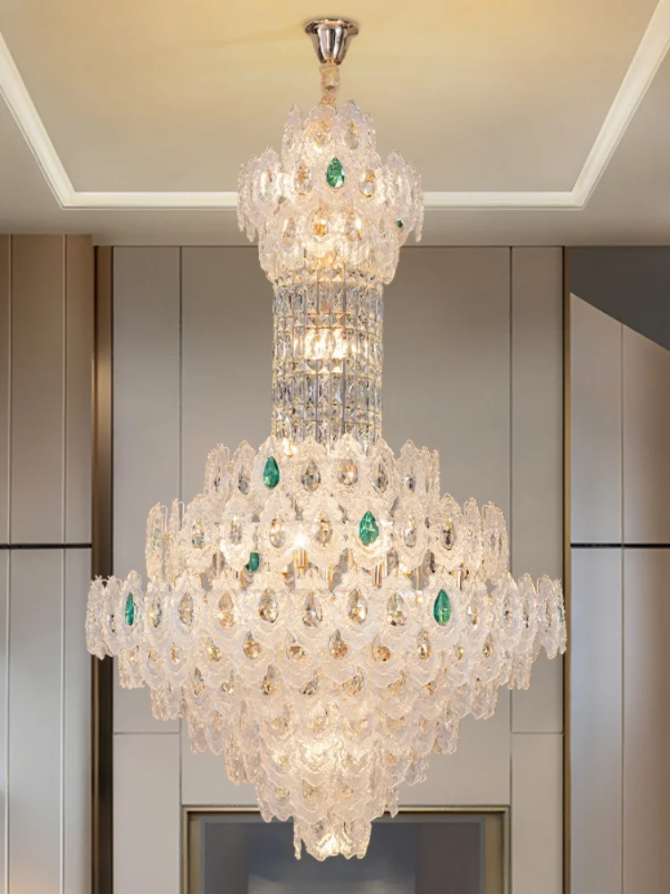 2026 Duplex Staircase Pendant Light Living Room Light Luxury Crystal Pendant Light Self Built Villa Hall High-end Pendant Light