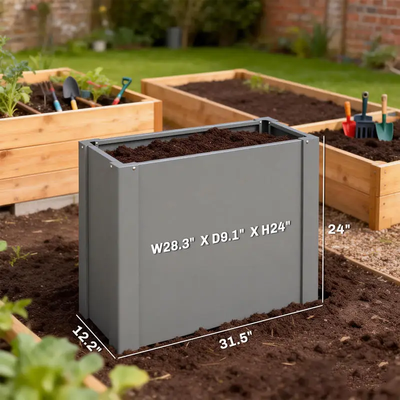 Outsunny Raised Garden Bed Galvanized Planter Box Outdoor with Gloves for Gardening Vegetables, Flower, Herb, 2.6 x 1 x 2 ft, Gray view 2
