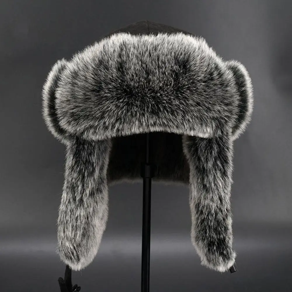 Suede Leather Ushanka Russian Cossack Trapper Hat Faux Fur Earflap Earflap Bonnet Bomber Hats