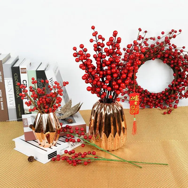 

Christmas Decorative Berry Branches Artificial Red Fruit Pinecone Ornaments Festive Decoration DIY Scene Arrangement Christma...