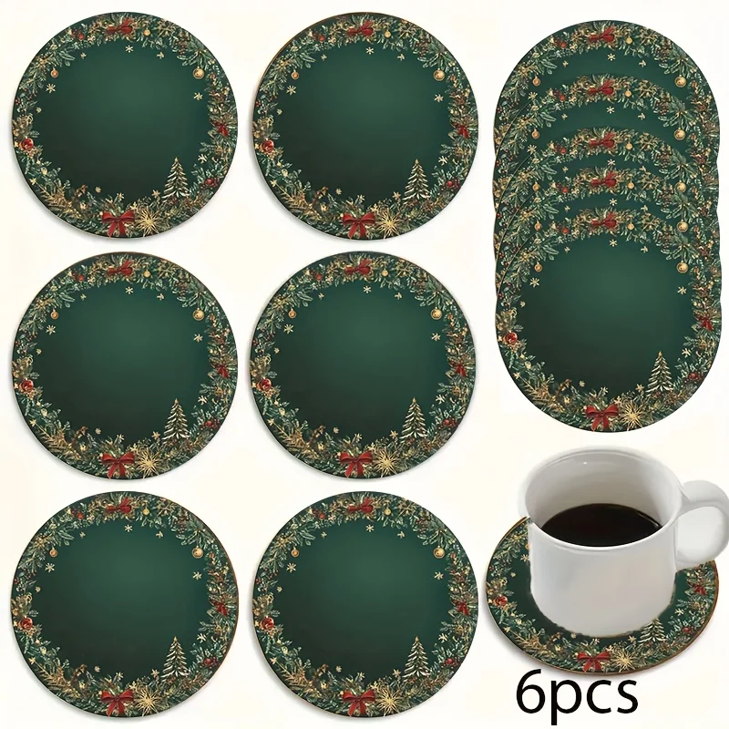 Seasonal Household Ornament Ideal 2D Wooden Cup Mat Featherweight Heat-Proof Skid-Resistant Surface Guard Celebration Christmas