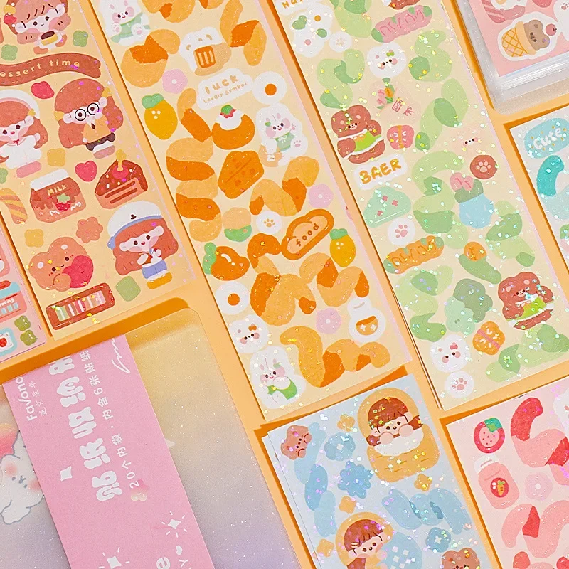 30/100Pcs Kawaii Handbook Stickers Cartoon Collage Laser Sticker DIY Decorative Material Scrapbooking Stationery School Supplies