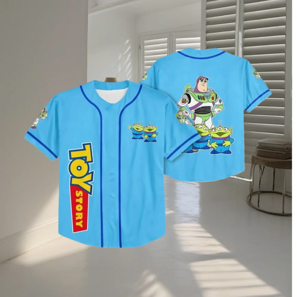 2025 ديزني وودي البيسبول جيرسي الرجال النساء قمصان البيسبول عادية قصة لعبة الصيف قصيرة الأكمام الاطفال زي بيسبول القمم